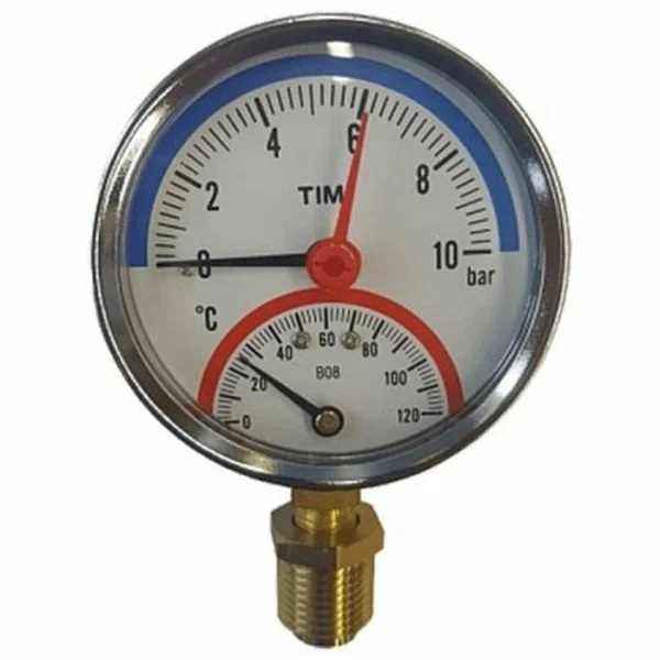TIM Термоманометр радиальный 63мм на 10 бар "(0℃ - 120℃) (1/60 шт.) 1