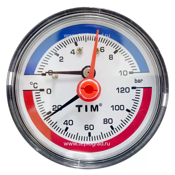 TIM Термоманометр аксиальный 63мм на 10 бар "(0℃ - 120℃) 2