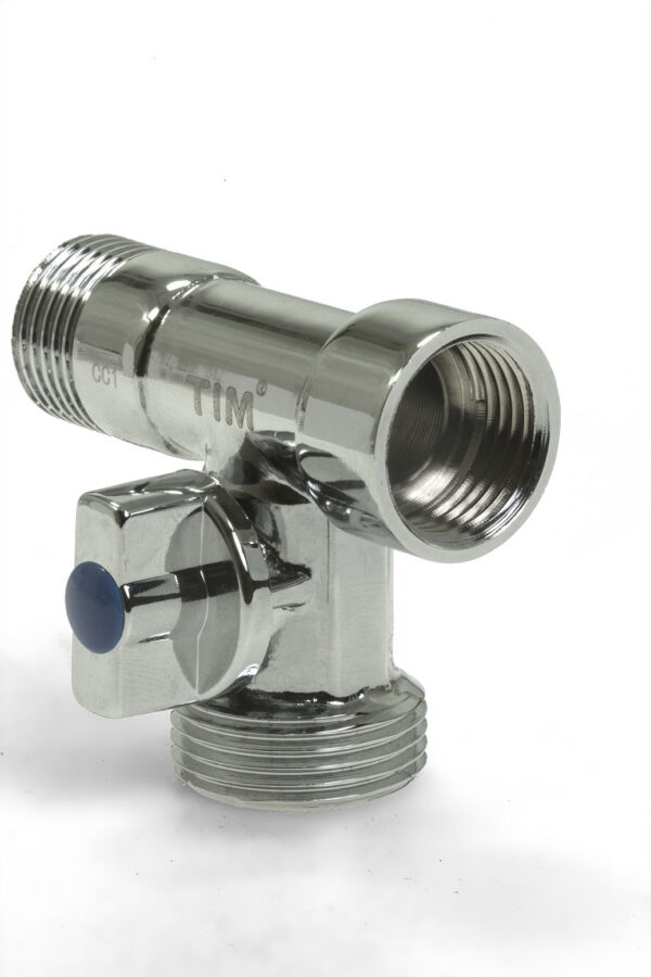 TIM Тройник бытовой с шаровым краном 1/2"ш*3/4"ш*1/2"г (хром) (1/50 шт.) 1