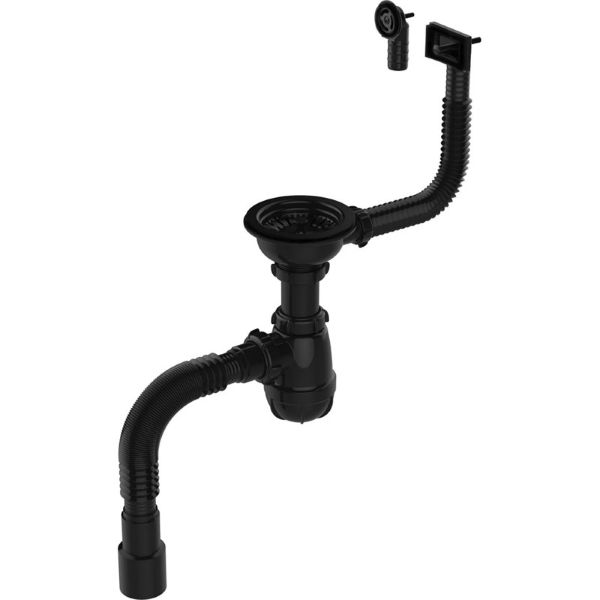 Z-PRO-BL-1008 Сифон для мойки 3 1/2"*40  с черн мет реш, прям/кругл перелив, гт  40*40/50 ZEGOR 1