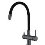 Смеситель для кухни KOER KB-72002-07 с выходом для пит. воды (Цв.графит+силик.изл.черный) (8шт/ящ)